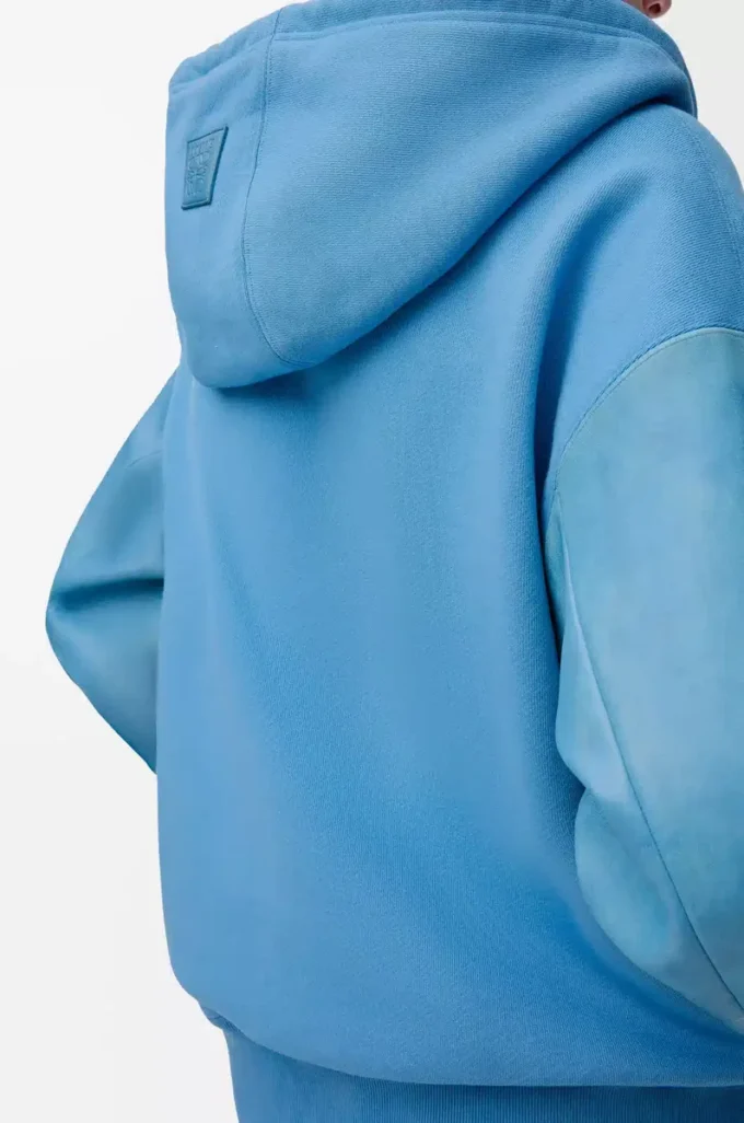 Hybrid hoodie in cotton and nappa lambskin Blue