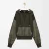 Hybrid hoodie in cotton and nappa lambskin Khaki Green Hybrid hoodie in cotton and nappa lambskin Khaki Green