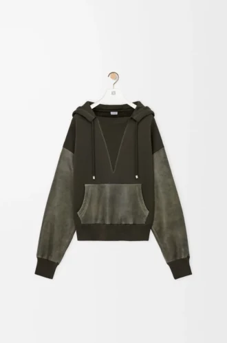 Hybrid hoodie in cotton and nappa lambskin Khaki Green