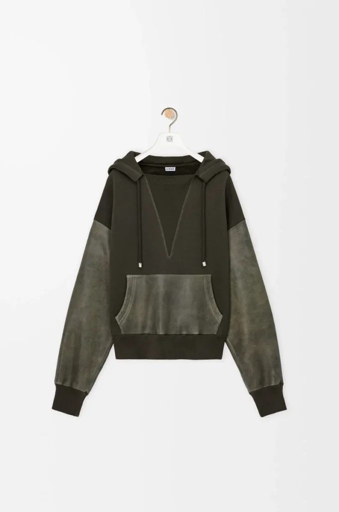 Hybrid hoodie in cotton and nappa lambskin Khaki Green Hybrid hoodie in cotton and nappa lambskin Khaki Green
