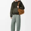 Hybrid hoodie in cotton and nappa lambskin Khaki Green Hybrid hoodie in cotton and nappa lambskin Khaki Green