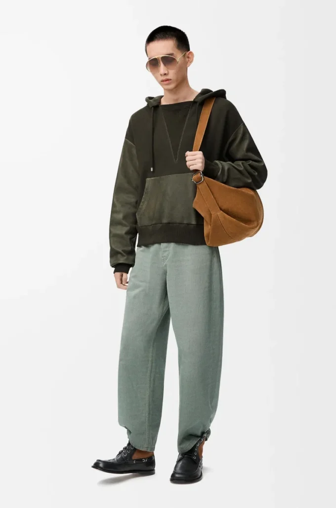 Hybrid hoodie in cotton and nappa lambskin Khaki Green Hybrid hoodie in cotton and nappa lambskin Khaki Green