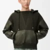 Hybrid hoodie in cotton and nappa lambskin Khaki Green Hybrid hoodie in cotton and nappa lambskin Khaki Green