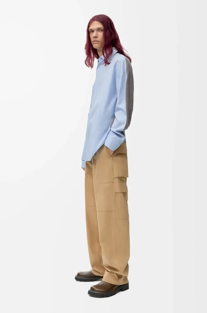 Hybrid shirt in cotton and wool Light Blue/Grey