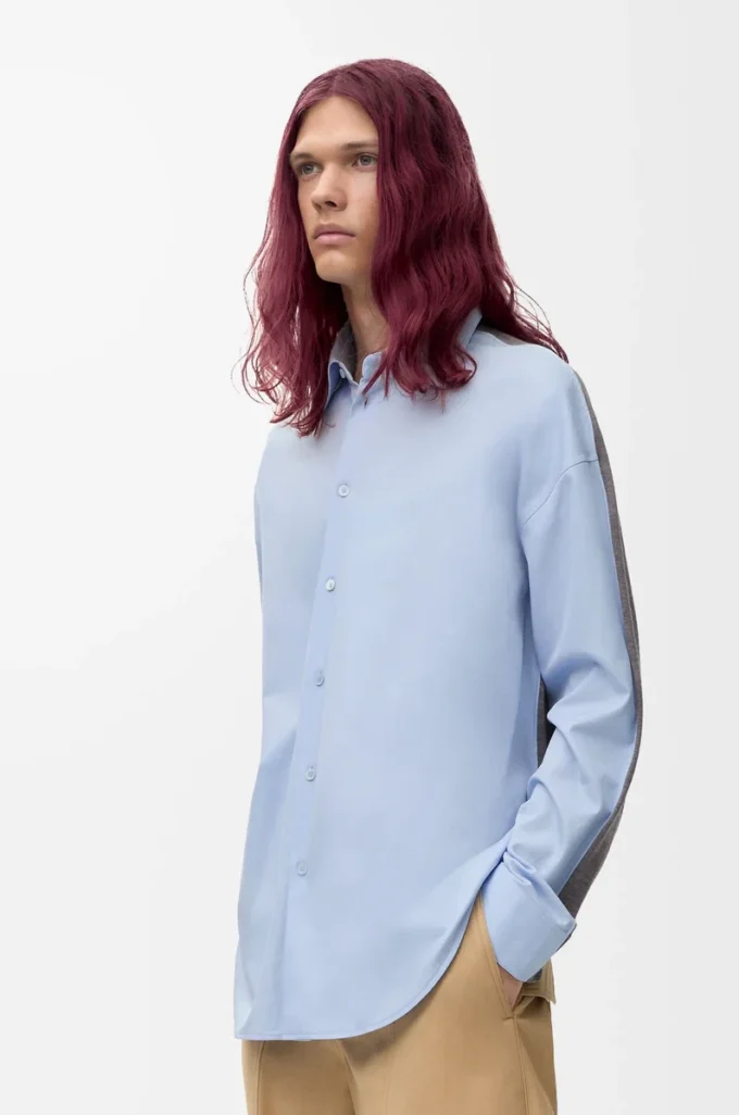 Hybrid shirt in cotton and wool Light Blue/Grey