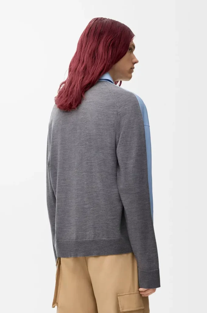 Hybrid shirt in cotton and wool Light Blue/Grey
