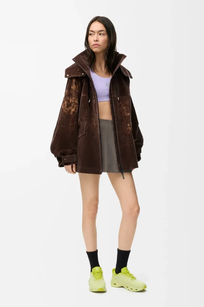 Jacket in flocked technical shell Chocolate Brown Jacket in flocked technical shell Chocolate Brown