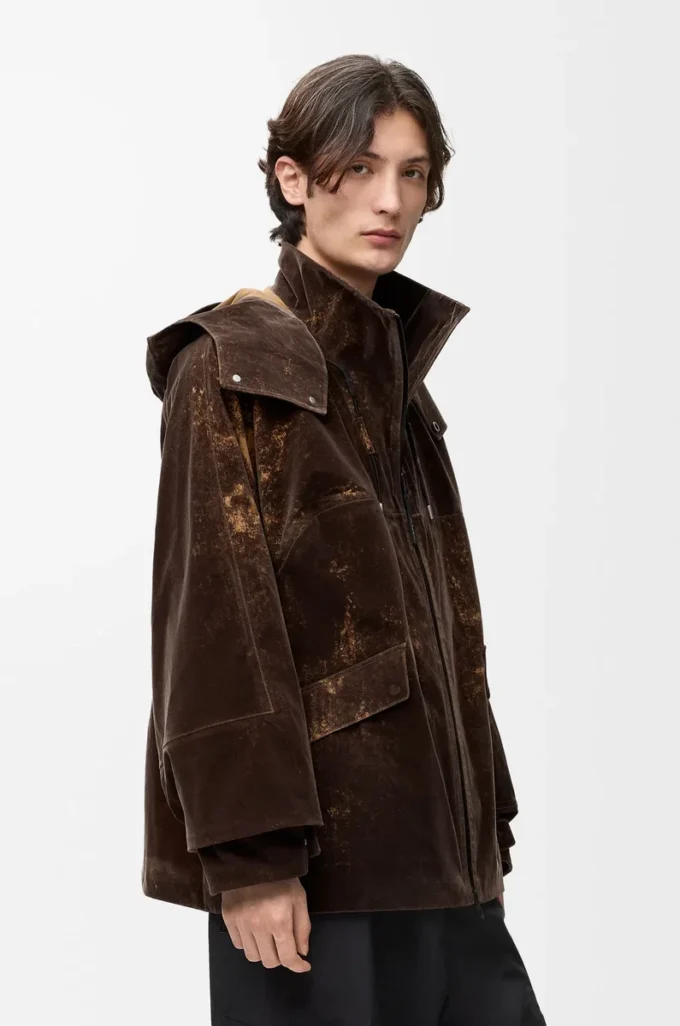 Jacket in flocked technical shell Chocolate Brown Jacket in flocked technical shell Chocolate Brown