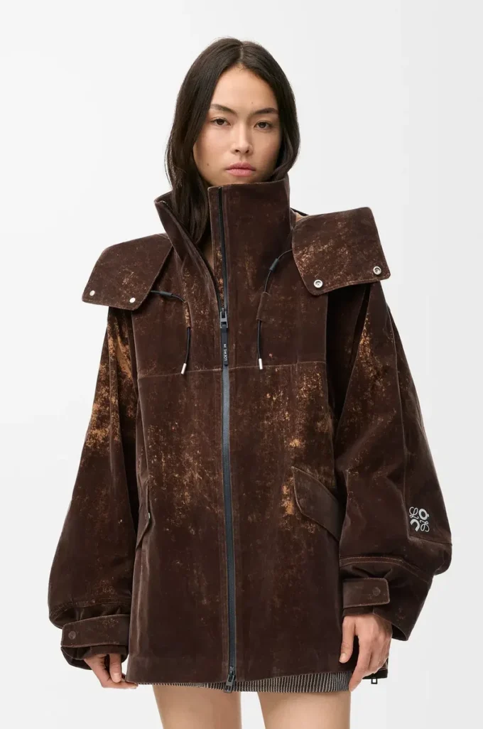 Jacket in flocked technical shell Chocolate Brown Jacket in flocked technical shell Chocolate Brown