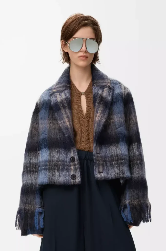 Jacket in mohair and wool blend Blue/Multicolor