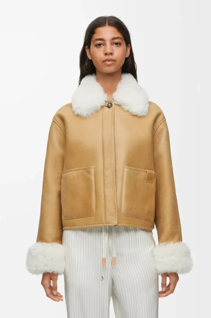 Jacket in shearling White/Gold