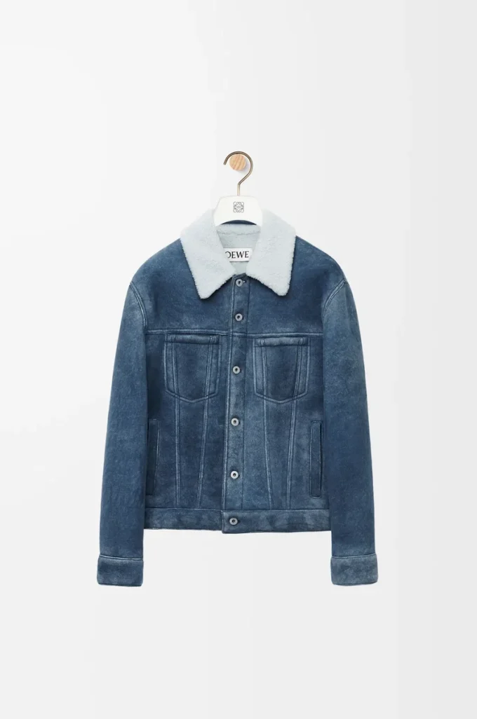 Jacket in shearling White/Indigo Blue