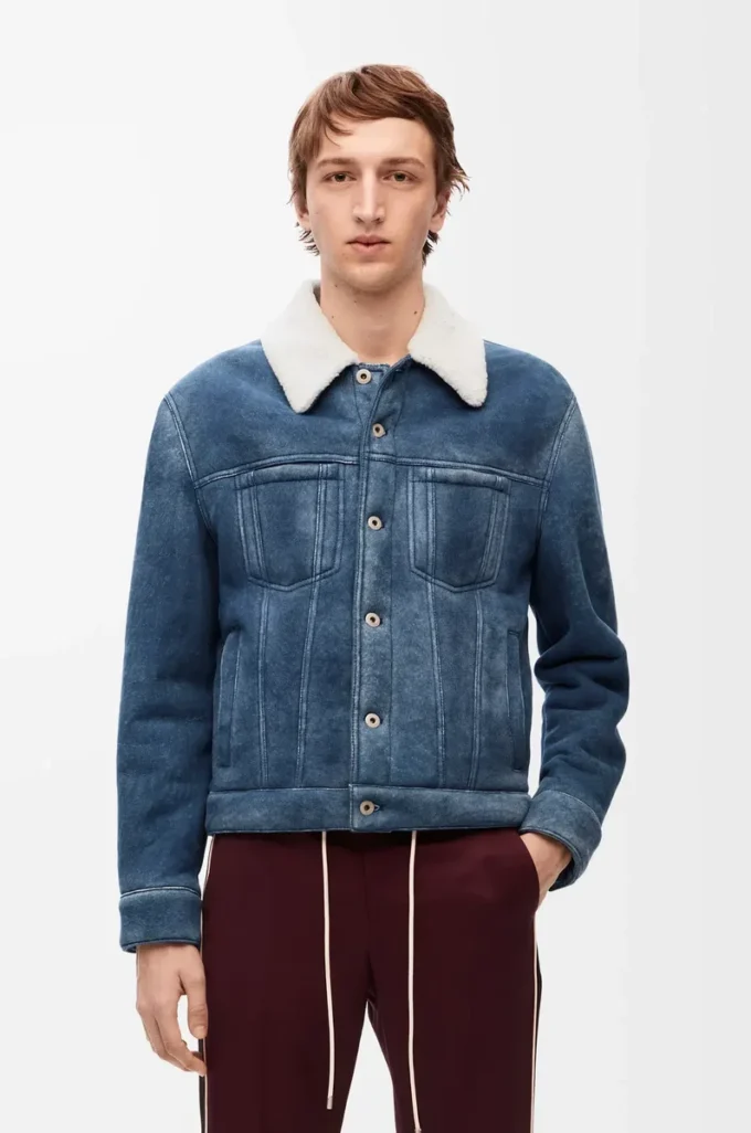 Jacket in shearling White/Indigo Blue