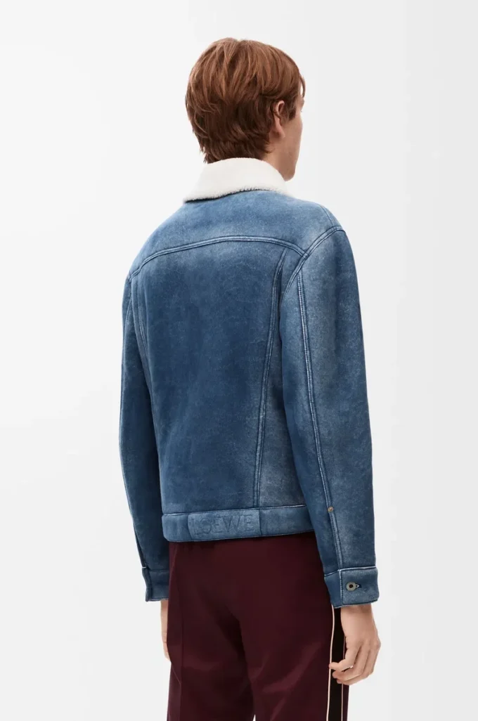 Jacket in shearling White/Indigo Blue