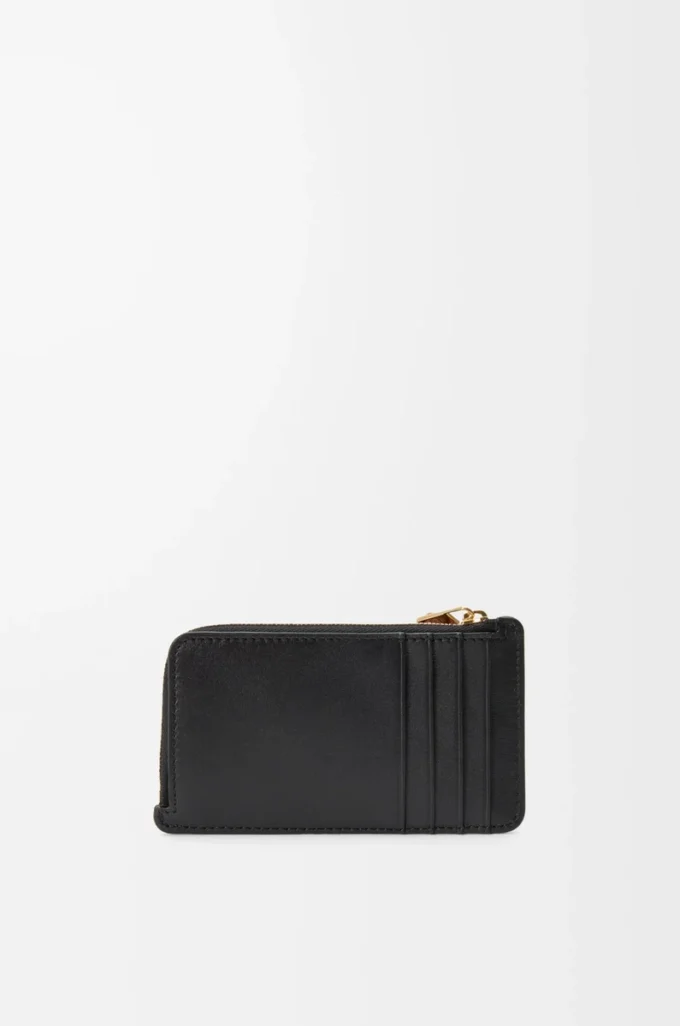Knot coin cardholder in shiny nappa calfskin Black/Squirrel