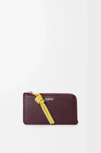 Knot coin cardholder in shiny nappa calfskin Dark Burgundy/Light Citrine