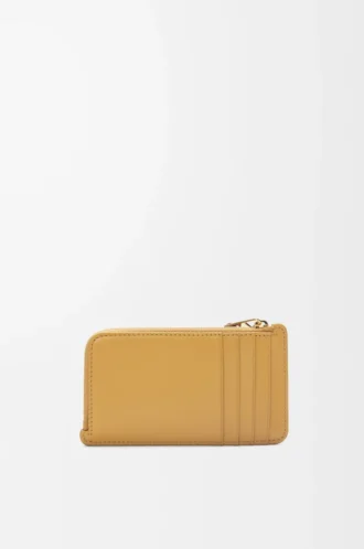 Knot coin cardholder in shiny nappa calfskin Sahara/Crimson