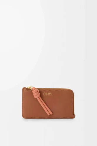 Knot coin cardholder in shiny nappa calfskin Tan/Papaya