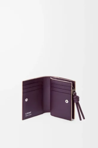 Knot compact wallet in shiny nappa calfskin Clay/Plum