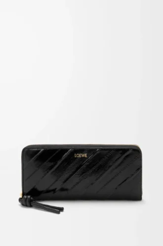 Knot slim zip around wallet in eel Black
