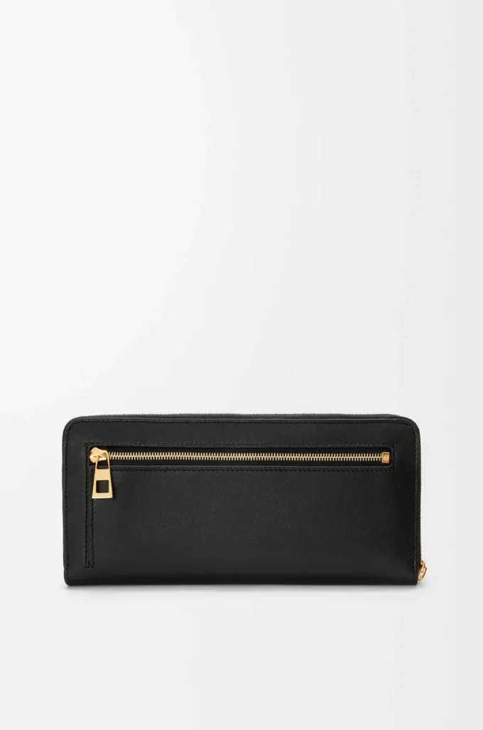 Knot zip around wallet in shiny nappa calfskin Black/Squirrel