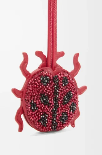 Ladybug keyfob charm in beaded leather Ruby Red