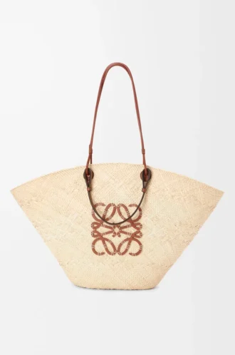 Large Anagram Basket bag in iraca palm and calfskin Natural/Tan