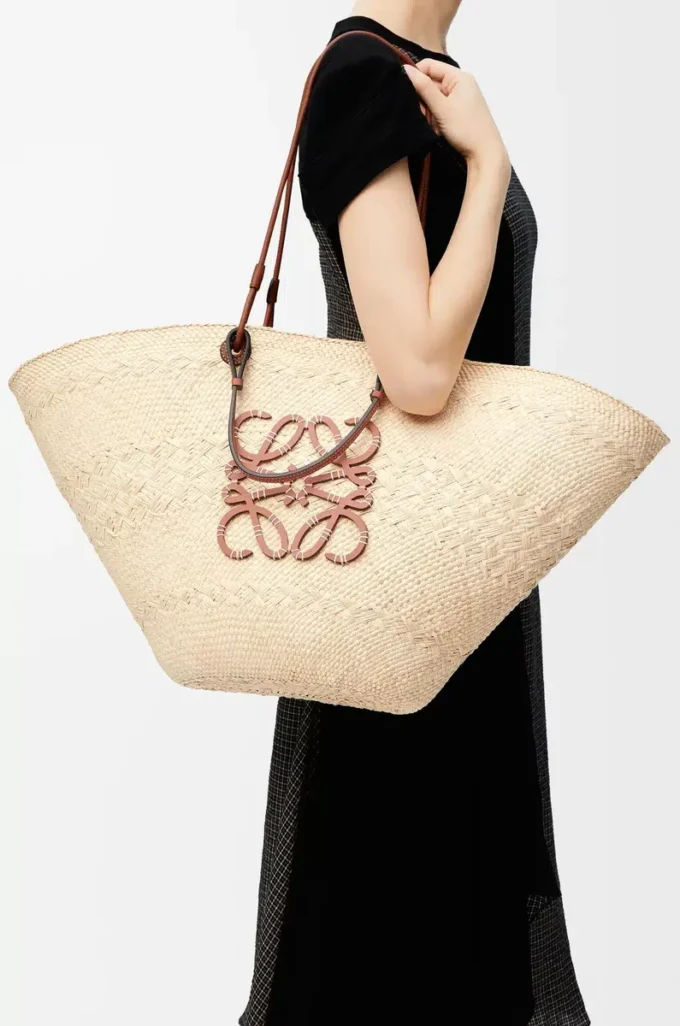 Large Anagram Basket bag in iraca palm and calfskin Natural/Tan Large Anagram Basket bag in iraca palm and calfskin Natural/Tan