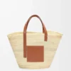 Large Classic Basket in palm leaf and calfskin Natural/Tan