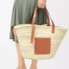 Large Classic Basket in palm leaf and calfskin Natural/Tan