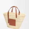 Large Classic Basket in palm leaf and calfskin Natural/Tan