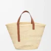 Large Classic Basket in palm leaf and calfskin Natural/Tan
