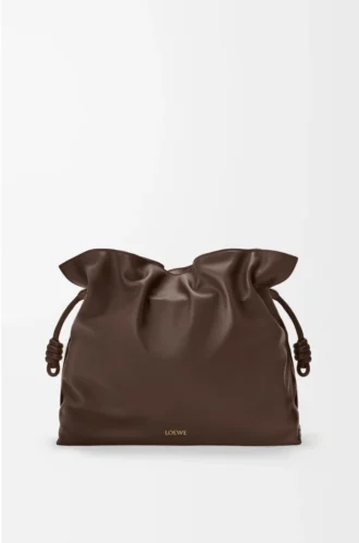 Large Flamenco clutch in nappa calfskin Chocolate