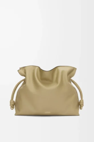 Large Flamenco clutch in nappa calfskin Clay Green