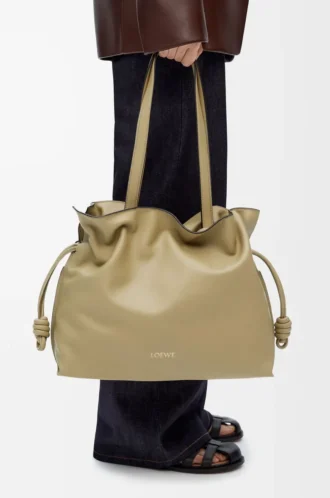 Large Flamenco clutch in nappa calfskin Clay Green