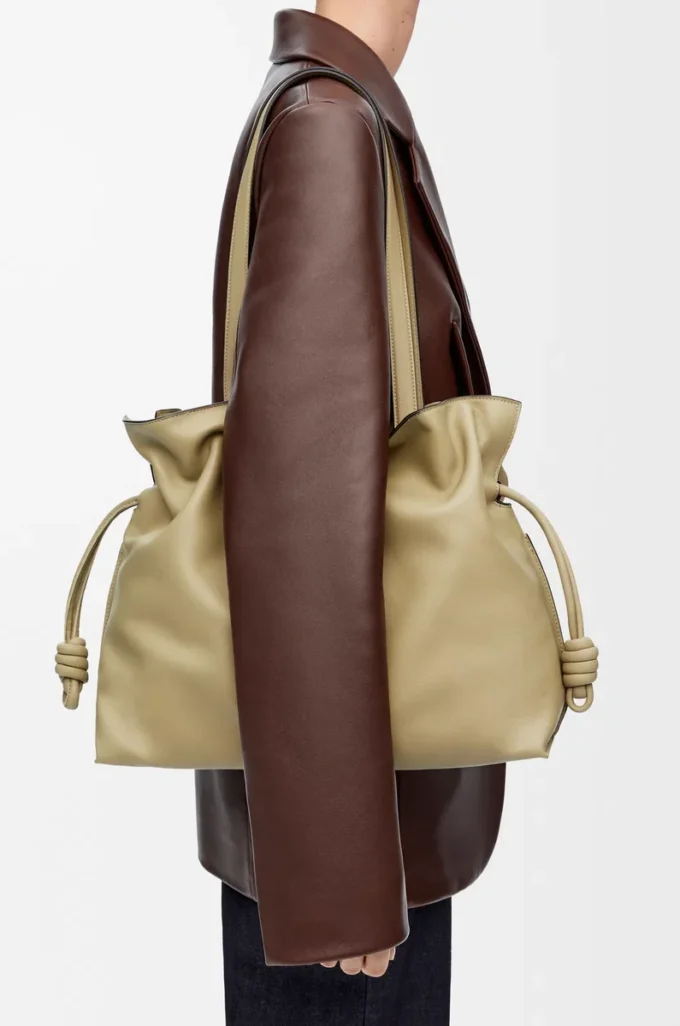 Large Flamenco clutch in nappa calfskin Clay Green Large Flamenco clutch in nappa calfskin Clay Green