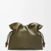 Large Flamenco clutch in nappa calfskin Dark Khaki Large Flamenco clutch in nappa calfskin Dark Khaki