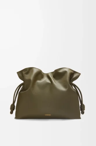 Large Flamenco clutch in nappa calfskin Dark Khaki