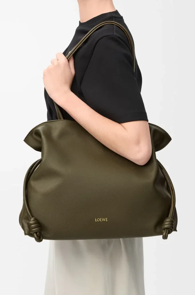 Large Flamenco clutch in nappa calfskin Dark Khaki Large Flamenco clutch in nappa calfskin Dark Khaki