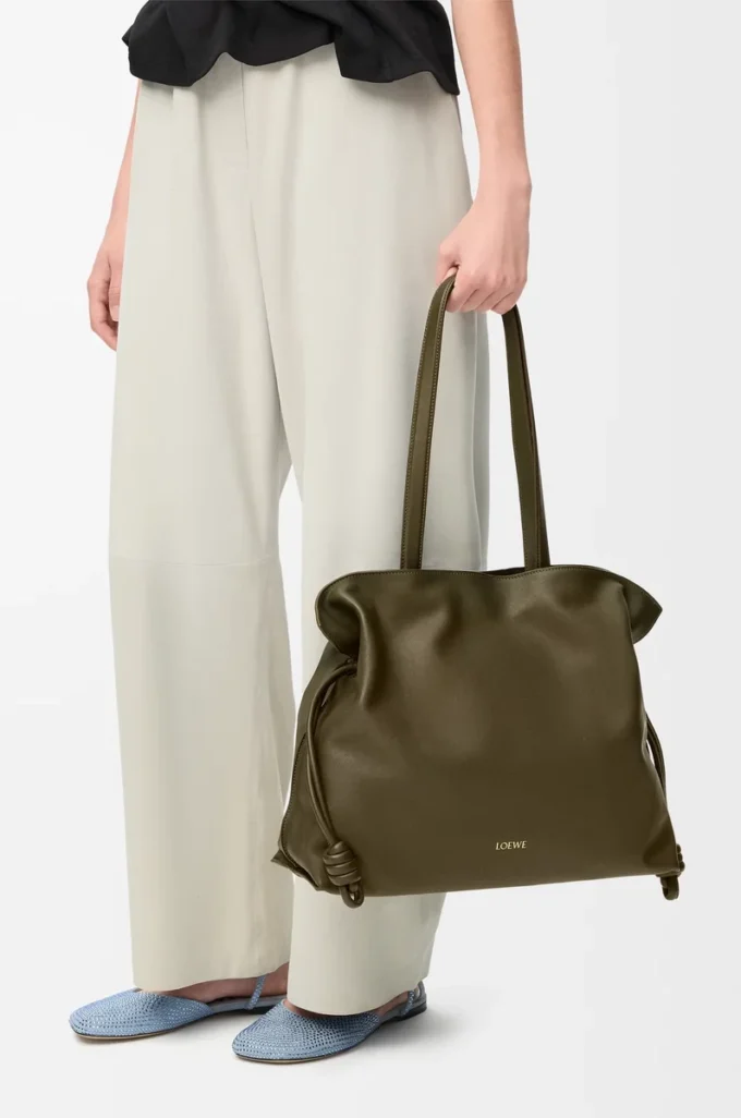 Large Flamenco clutch in nappa calfskin Dark Khaki Large Flamenco clutch in nappa calfskin Dark Khaki