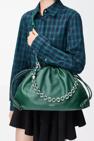 Large Flamenco purse in deerskin Evergreen