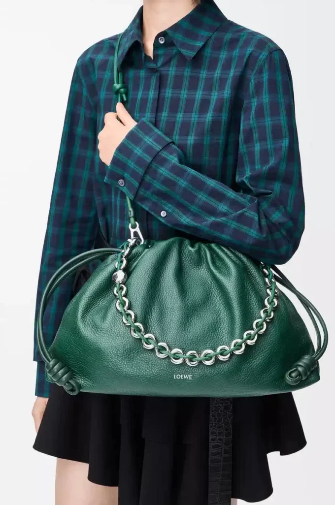 Large Flamenco purse in deerskin Evergreen Large Flamenco purse in deerskin Evergreen