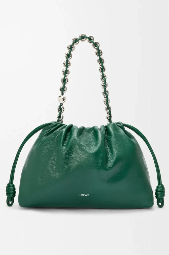 Large Flamenco purse in deerskin Evergreen Large Flamenco purse in deerskin Evergreen