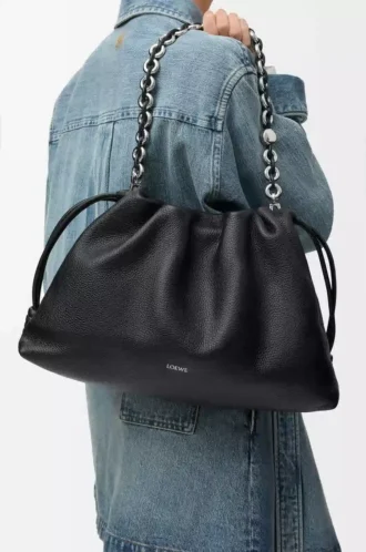 Large Flamenco purse in fine grained calfskin Black