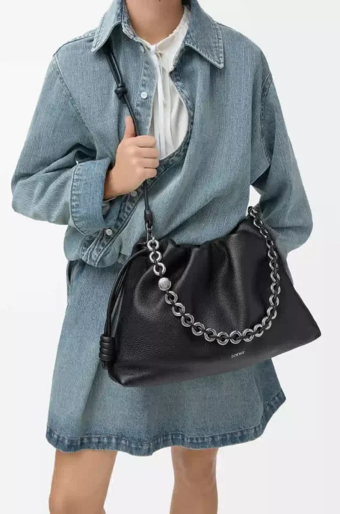 Large Flamenco purse in fine grained calfskin Black Large Flamenco purse in fine grained calfskin Black