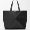 Large horizontal Puzzle Fold tote in soft grained calfskin Black