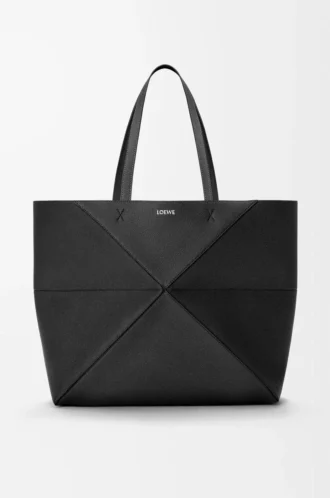 Large horizontal Puzzle Fold tote in soft grained calfskin Black