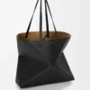 Large horizontal Puzzle Fold tote in soft grained calfskin Black