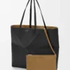 Large horizontal Puzzle Fold tote in soft grained calfskin Black