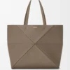 Large horizontal Puzzle Fold tote in soft grained calfskin Taupe